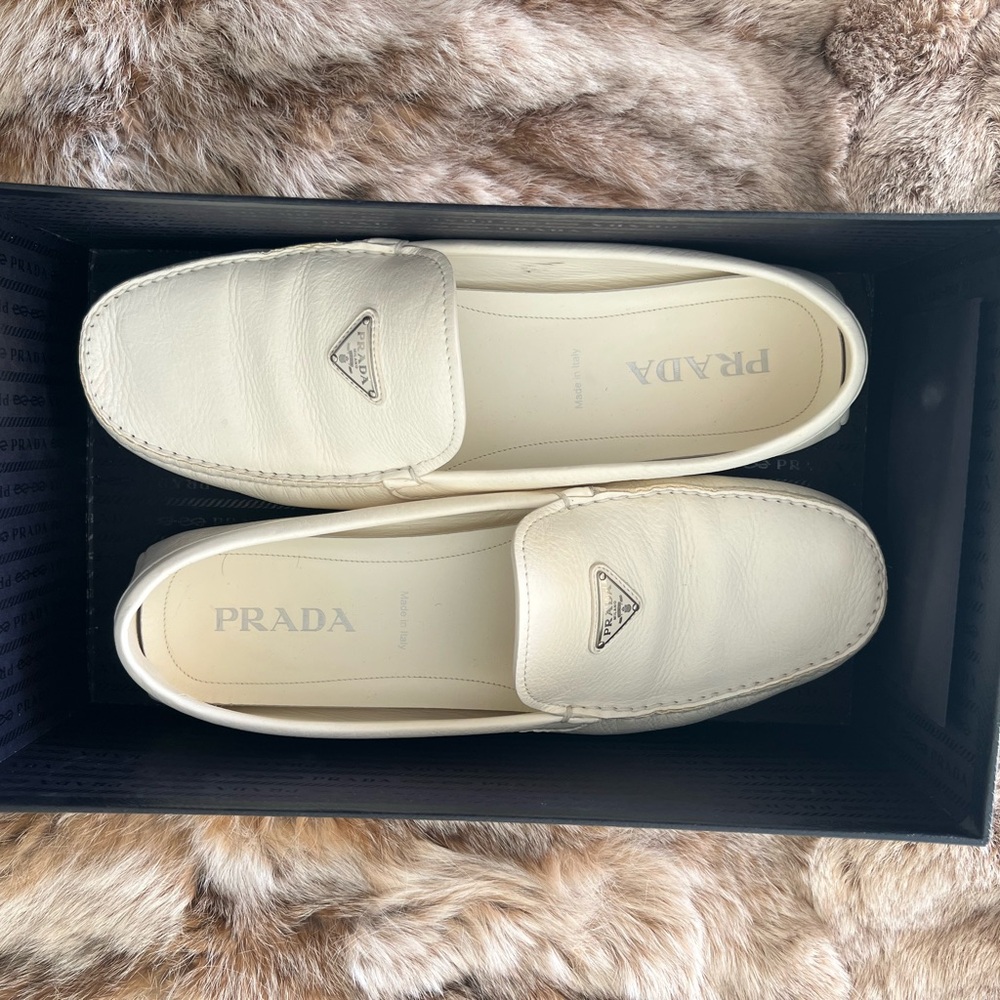 Prada Men's Off-White Slip-On Loafers